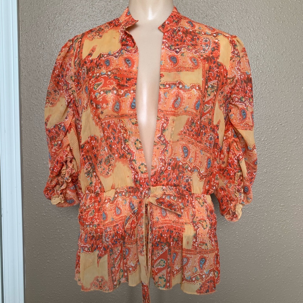 Coldwater Creek Blouse size Medium Orange floral
